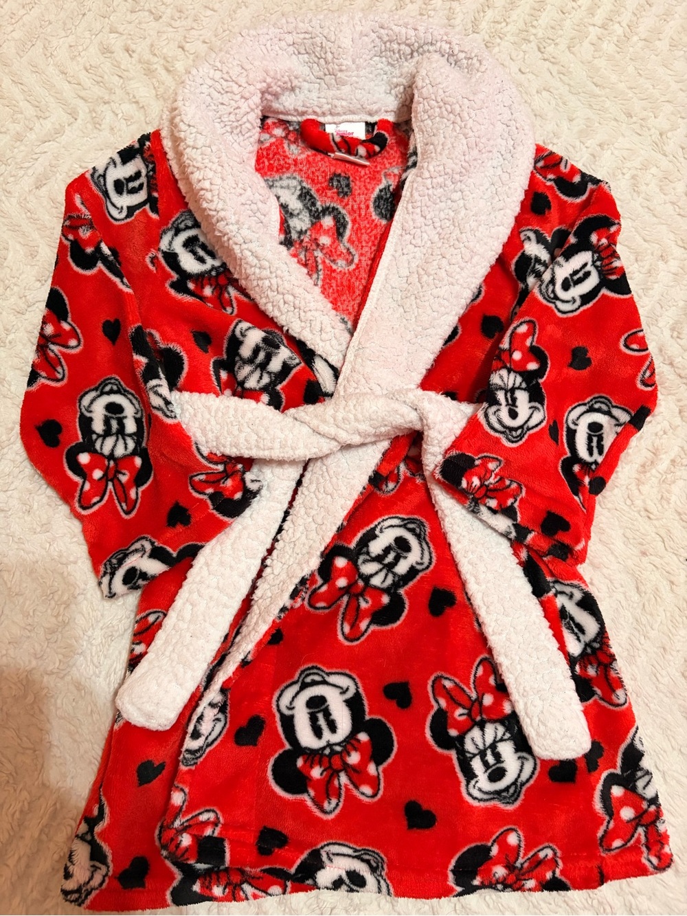 Disney Red Minnie Mouse Plush Robe with White Sherpa Trim